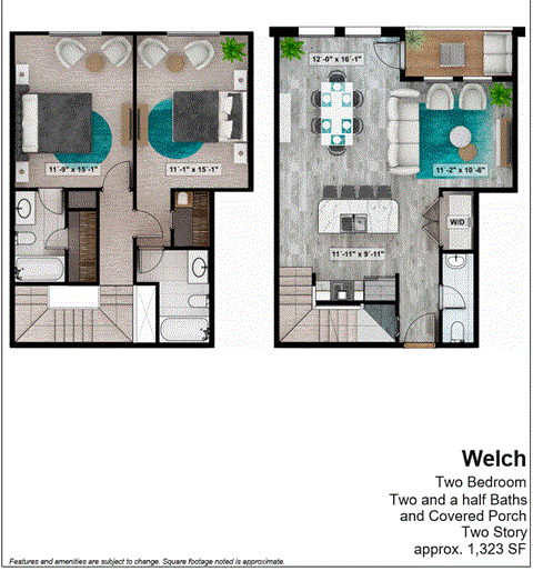 a floor plan of two and a half baths and covered porch
